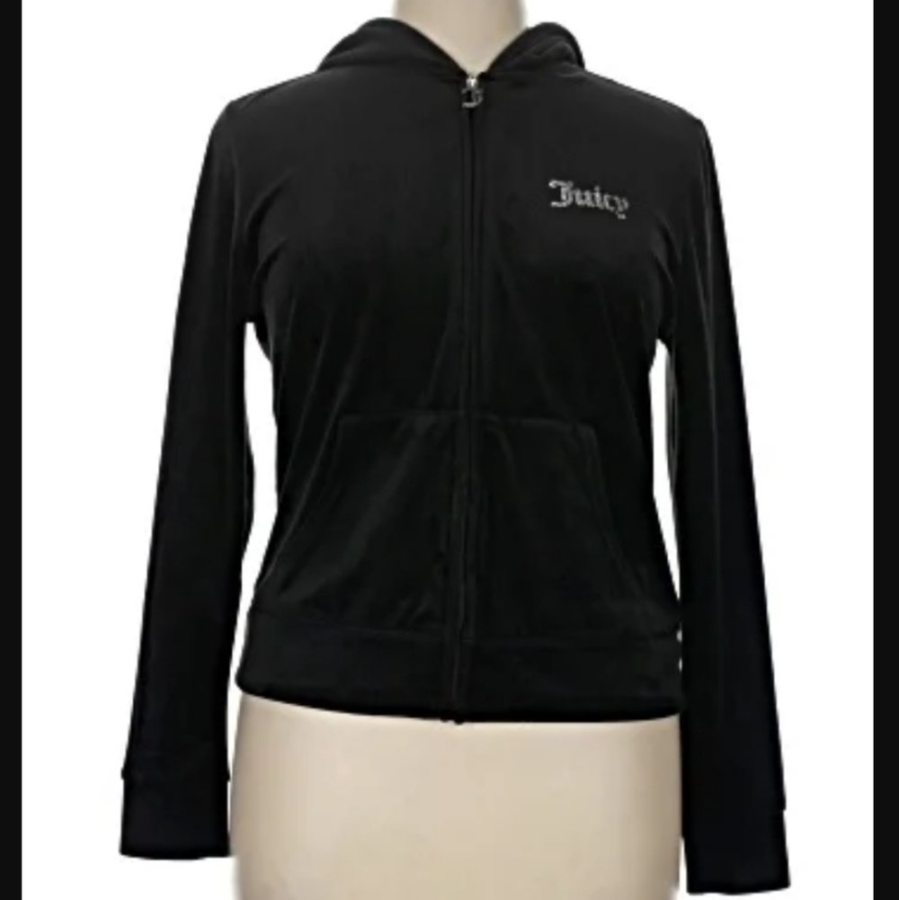 Juicy Couture Rhinestone Embellished Logo Script Zip Up Hoodie Size M